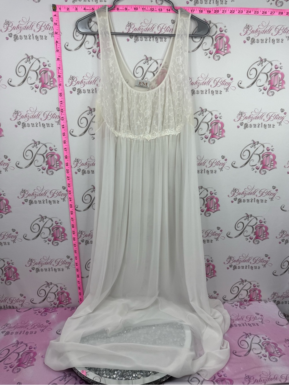 FM LINGERIE dress vintage Sheer Ivory Lace-Trim milkmaid white cream